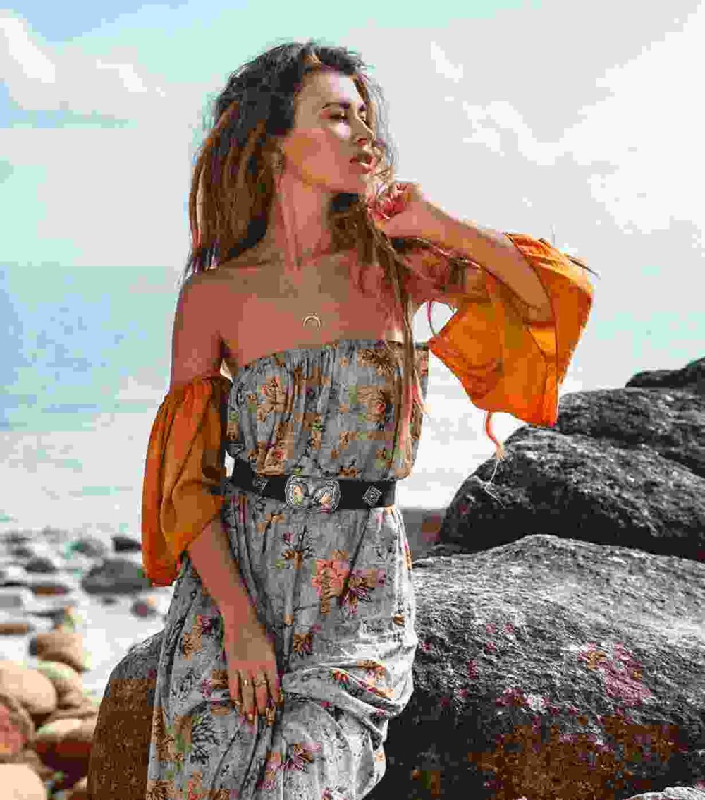 Belted Strapless Maxi